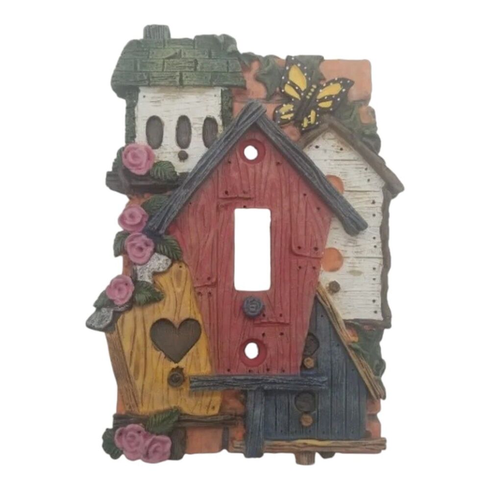 Single Switch Plate 3D Effect Ceramic Poly Resin Birdhouses Garden Home Decor